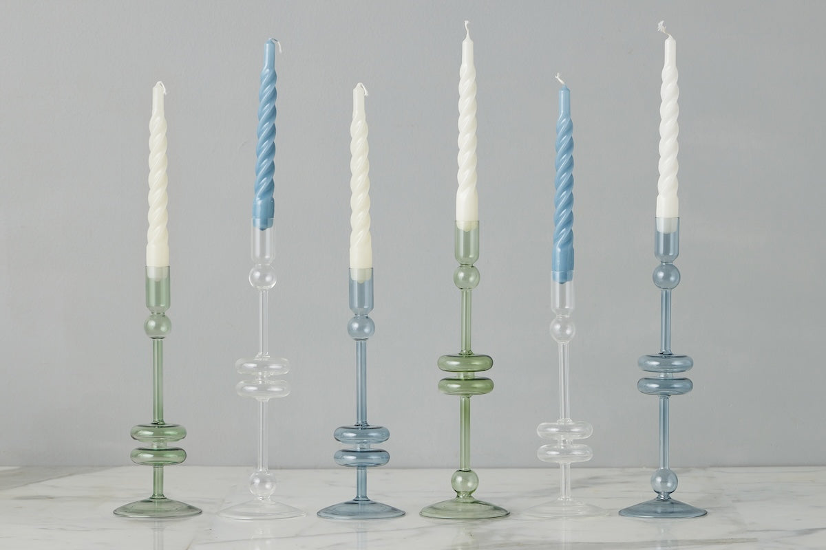 Denim Glass Candlestick Pair, Medium