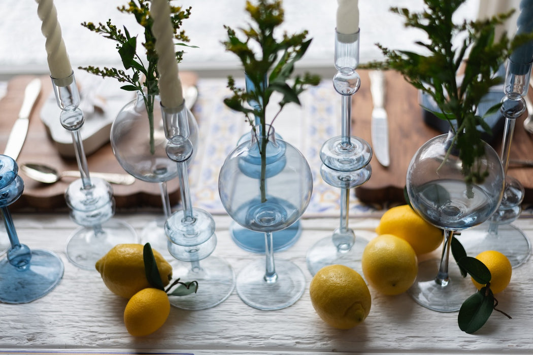 Denim Glass Candlestick Pair, Large