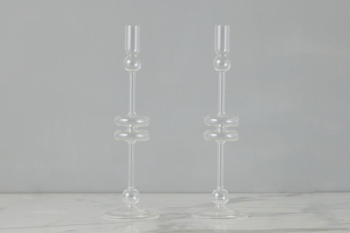 Clear Glass Candlestick Pair, Large