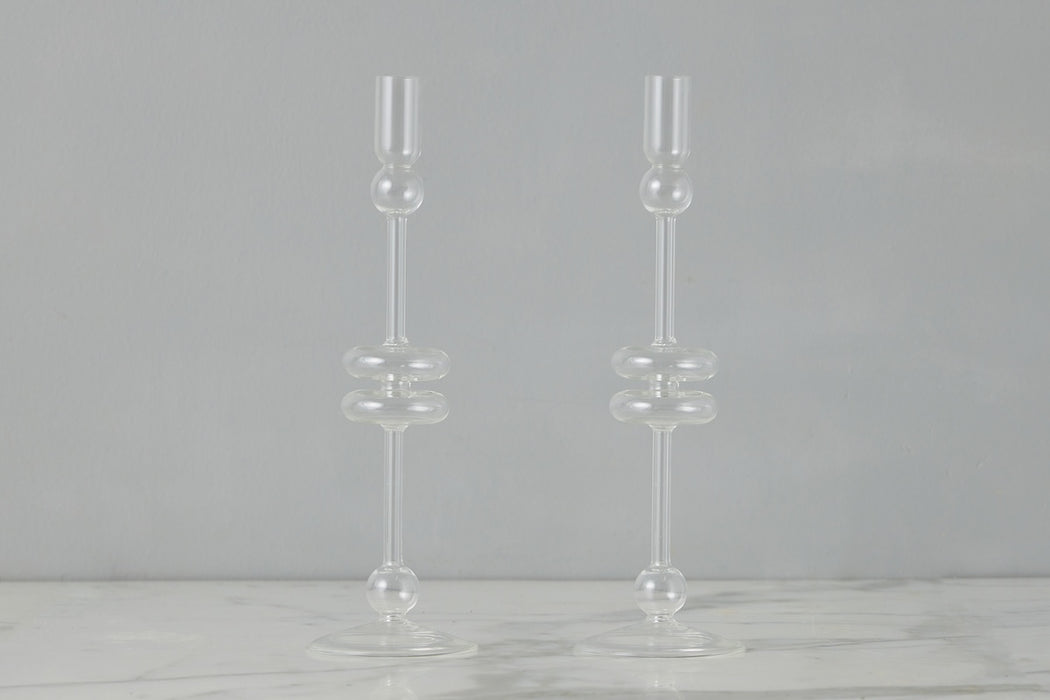 Clear Glass Candlestick Pair, Large