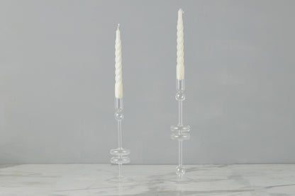 Clear Glass Candlestick Pair, Large