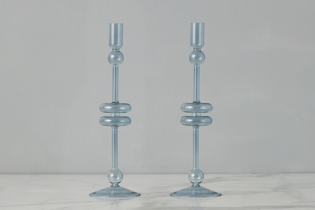 etúHOME Denim Glass Candlestick - Thumbnail 2