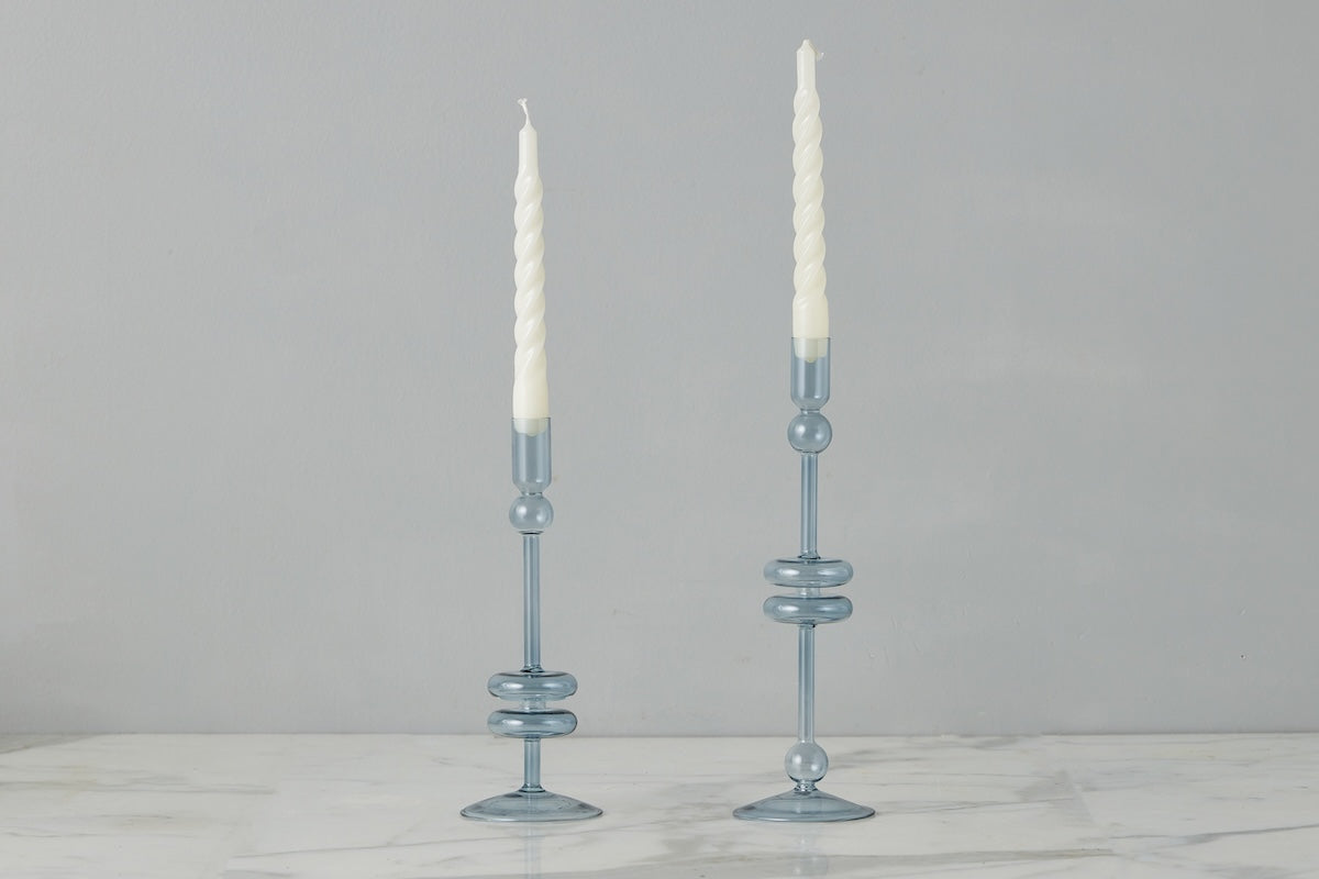 Denim Glass Candlestick Pair, Large