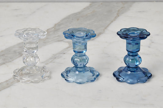 GEY519UB6 etuhome Glass Scalloped Candlesticks Blue Set of Three