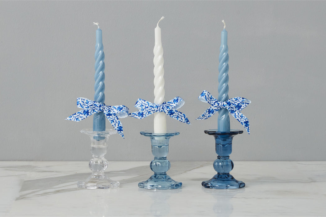 GEY519UB6 etuhome Glass Scalloped Candlesticks Blue Set of Three