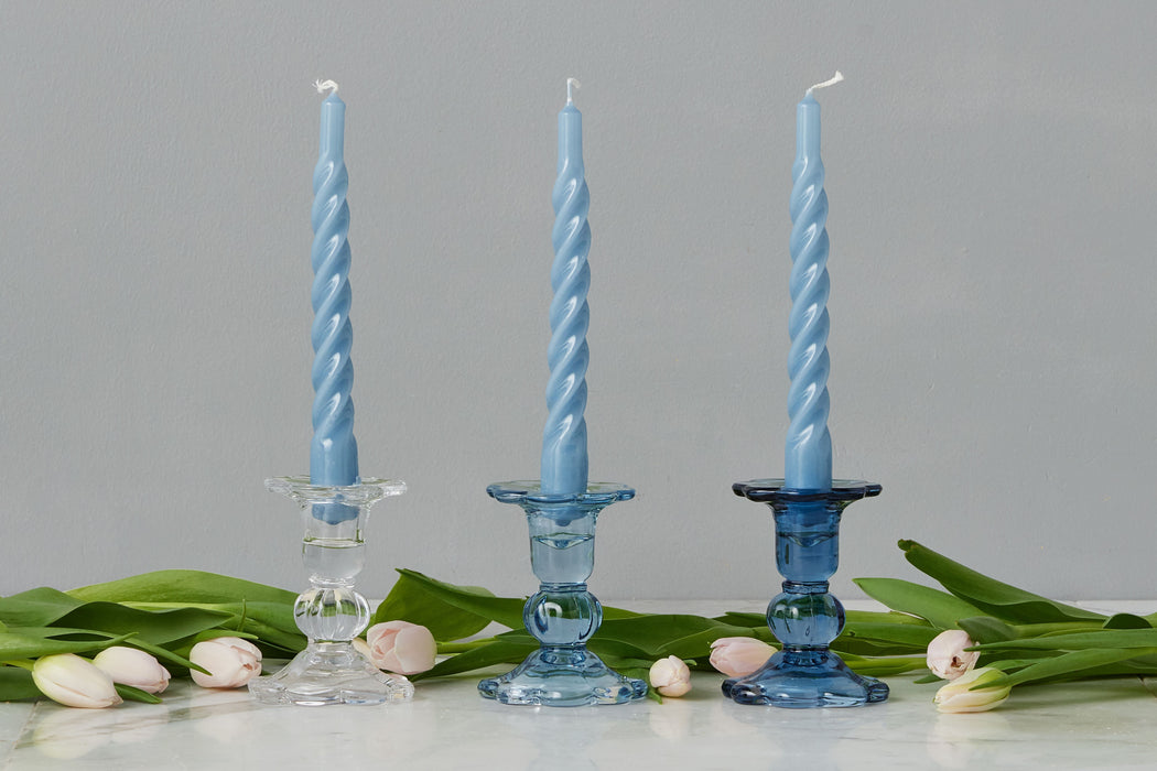 GEY519UB6 etuhome Glass Scalloped Candlesticks Blue Set of Three
