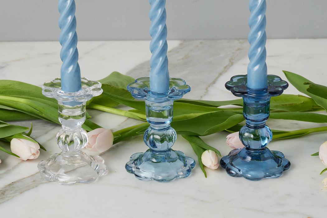 GEY519UB6 etuhome Glass Scalloped Candlesticks Blue Set of Three