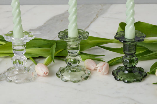 GEY519UG6 etuhome Glass Scalloped Candlesticks Green Set Of Three