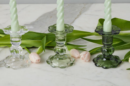 GEY519UG6 etuhome Glass Scalloped Candlesticks Green Set Of Three