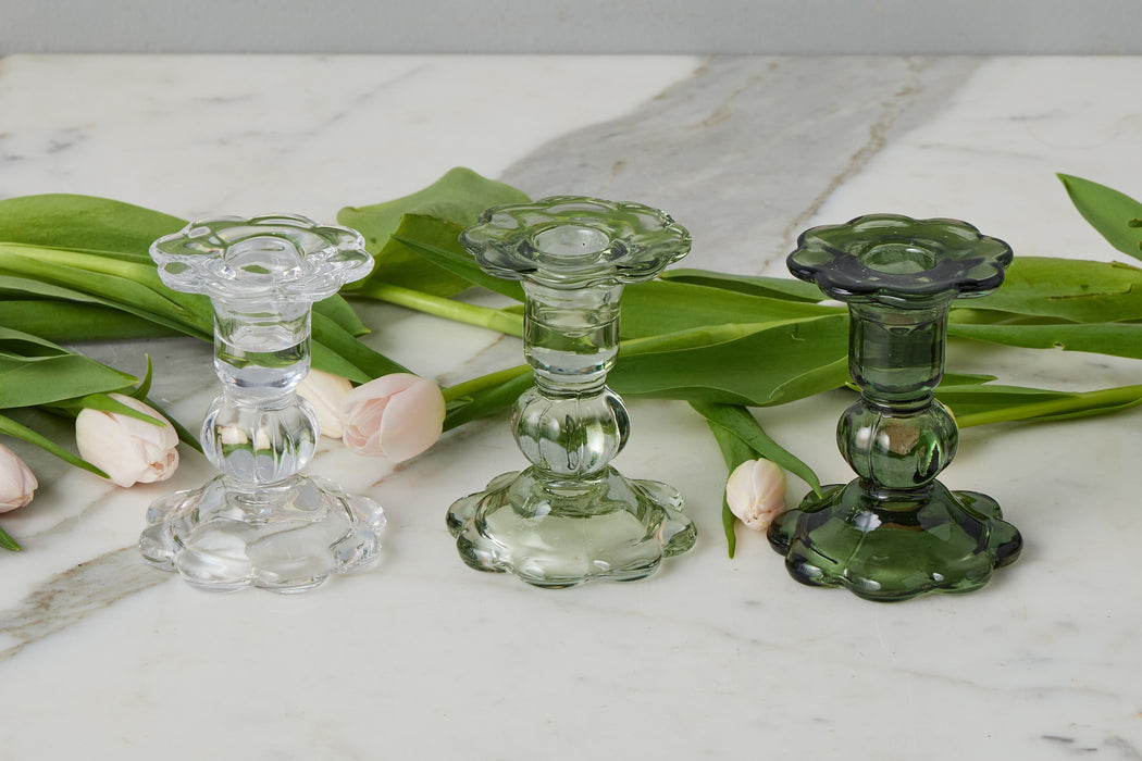 GEY519UG6 etuhome Glass Scalloped Candlesticks Green Set Of Three