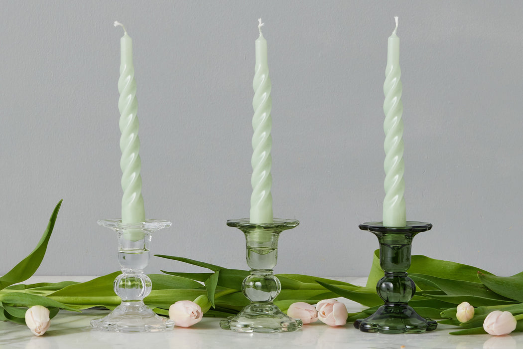GEY519UG6 etuhome Glass Scalloped Candlesticks Green Set Of Three