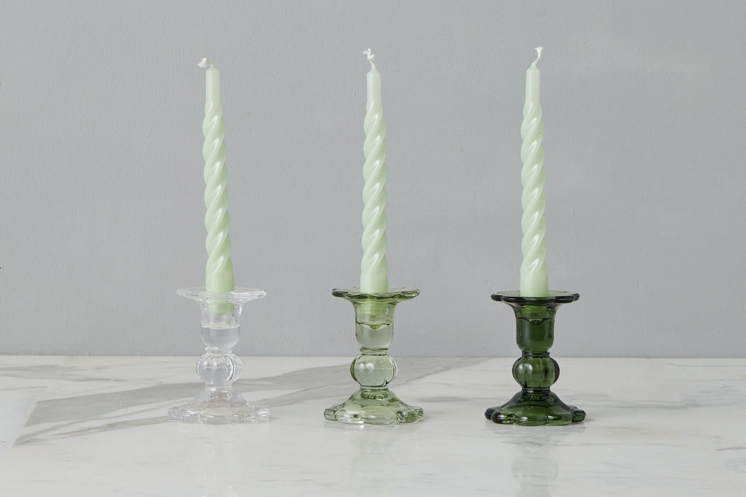 GEY519UG6 etuhome Glass Scalloped Candlesticks Green Set Of Three