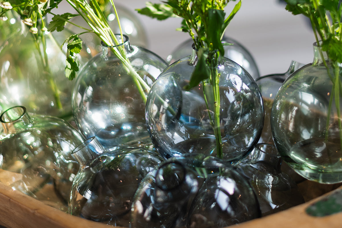 Glass Sphere Bud Vase, Denim Blue