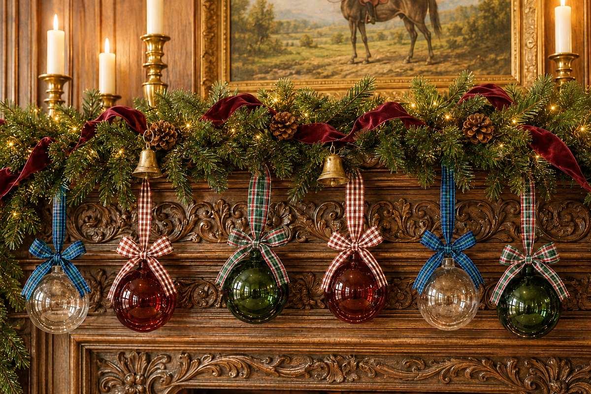 5" Glass Globe Ornament, Spruce Plaid
