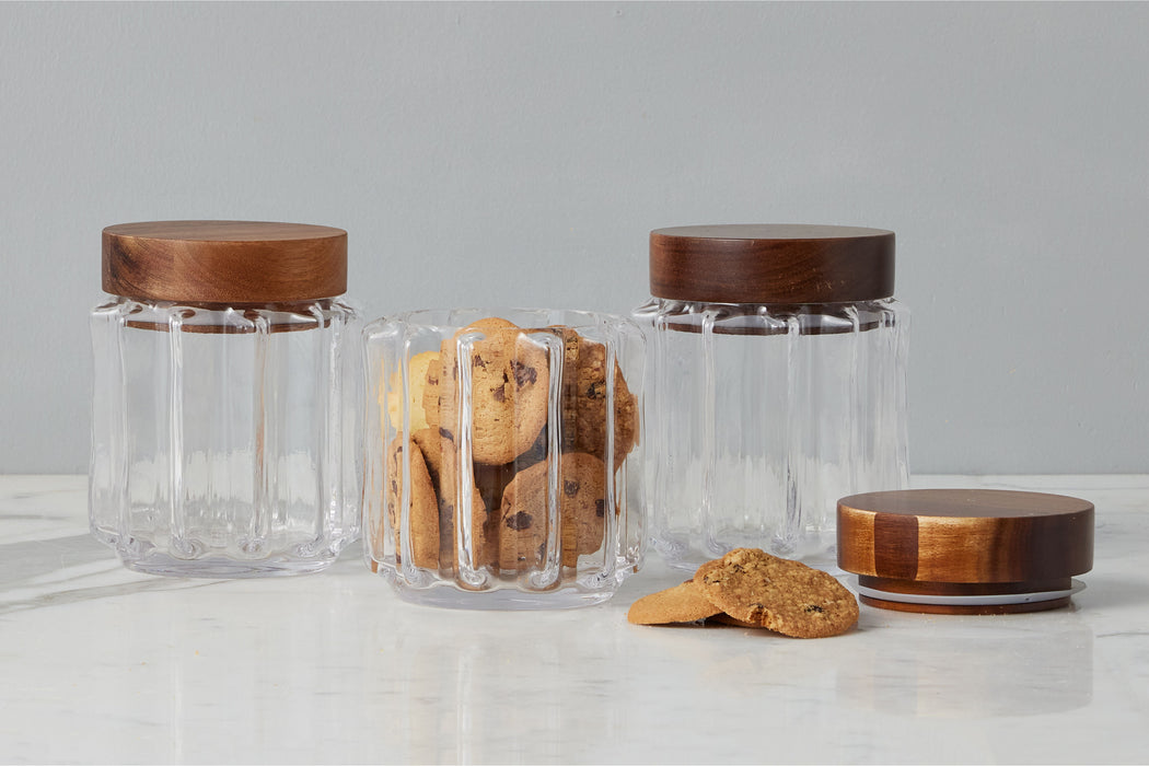 GMC602AC2 etuhome Fluted Glass Canister Wood Lid Small