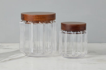 GMC602AC2 etuhome Fluted Glass Canister Wood Lid Small