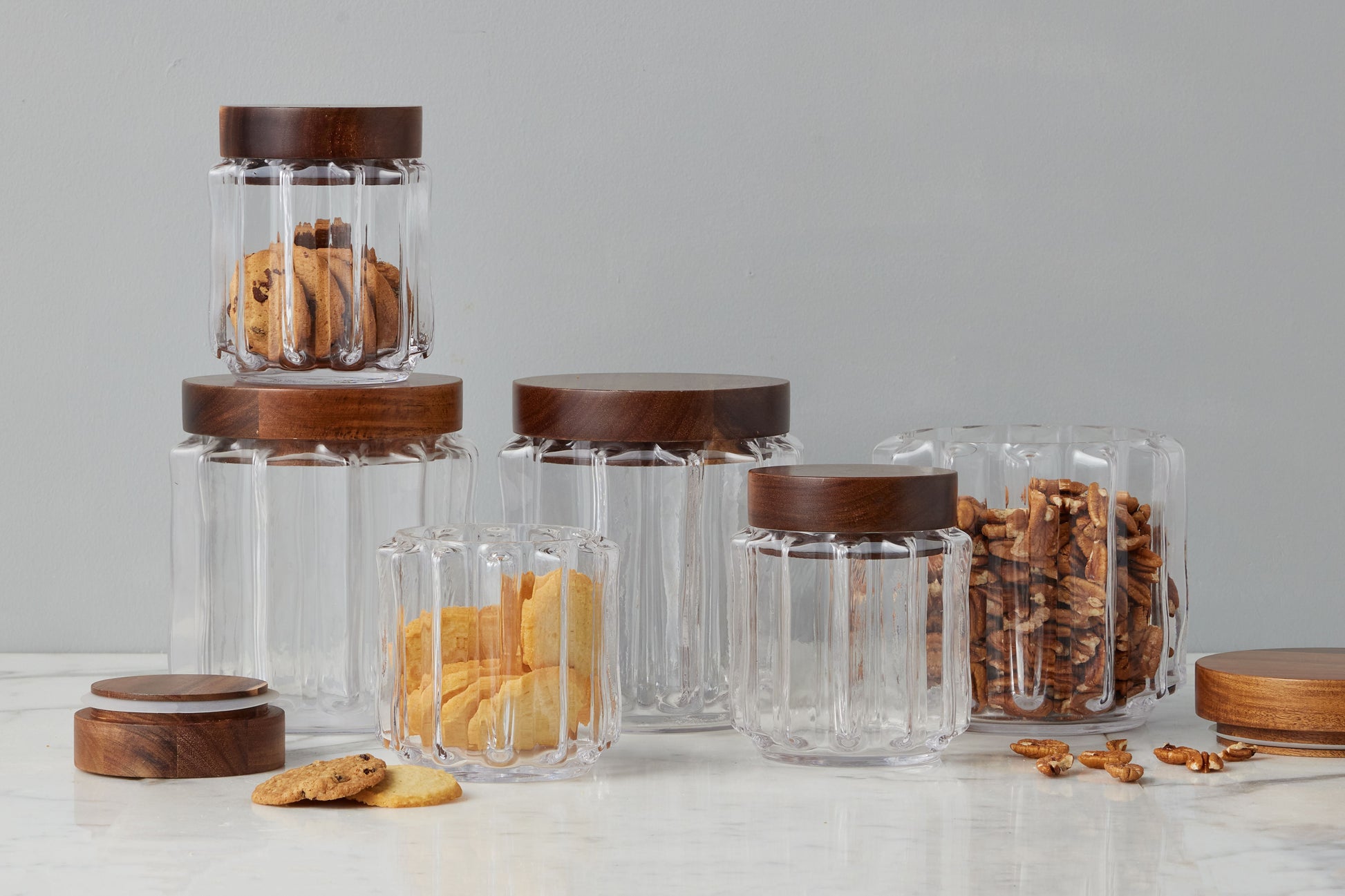 GMC602AC2 etuhome Fluted Glass Canister Wood Lid Small