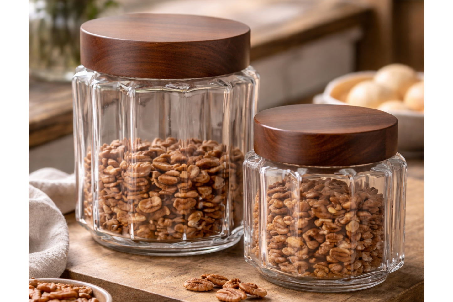 Fluted Glass Canister, Wood Lid, Large