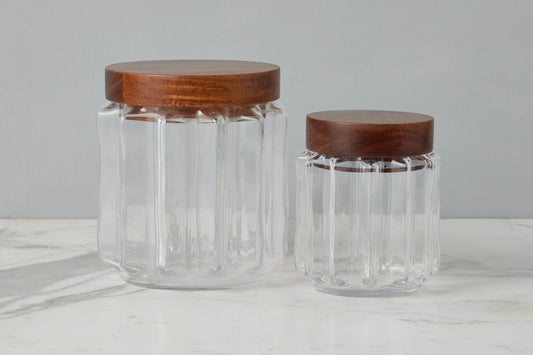 GMC602LC2 etuhome Fluted Glass Canister Wood Lid Large
