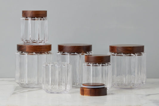 GMC602LC2 etuhome Fluted Glass Canister Wood Lid Large
