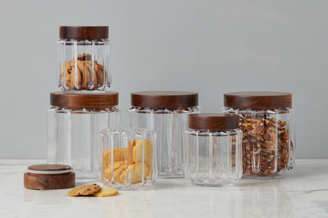GMC602LC2 etuhome Fluted Glass Canister Wood Lid Large