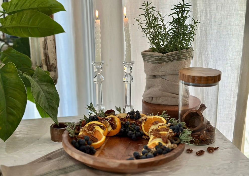 Glass Canister, Scalloped Wood Top, Set of 3