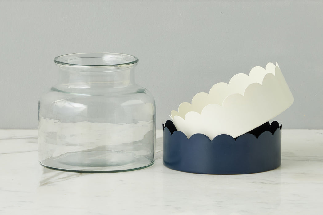 2-in-1 Scalloped Bloom Vase, White/Navy Blue