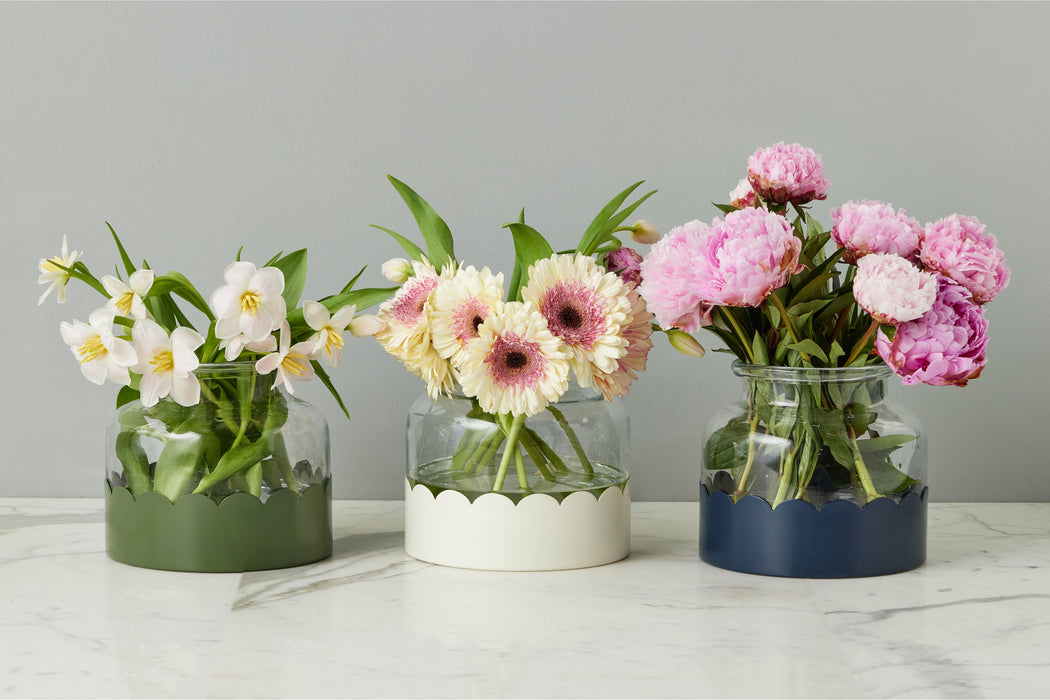 2-in-1 Scalloped Bloom Vase, White/Spruce Green