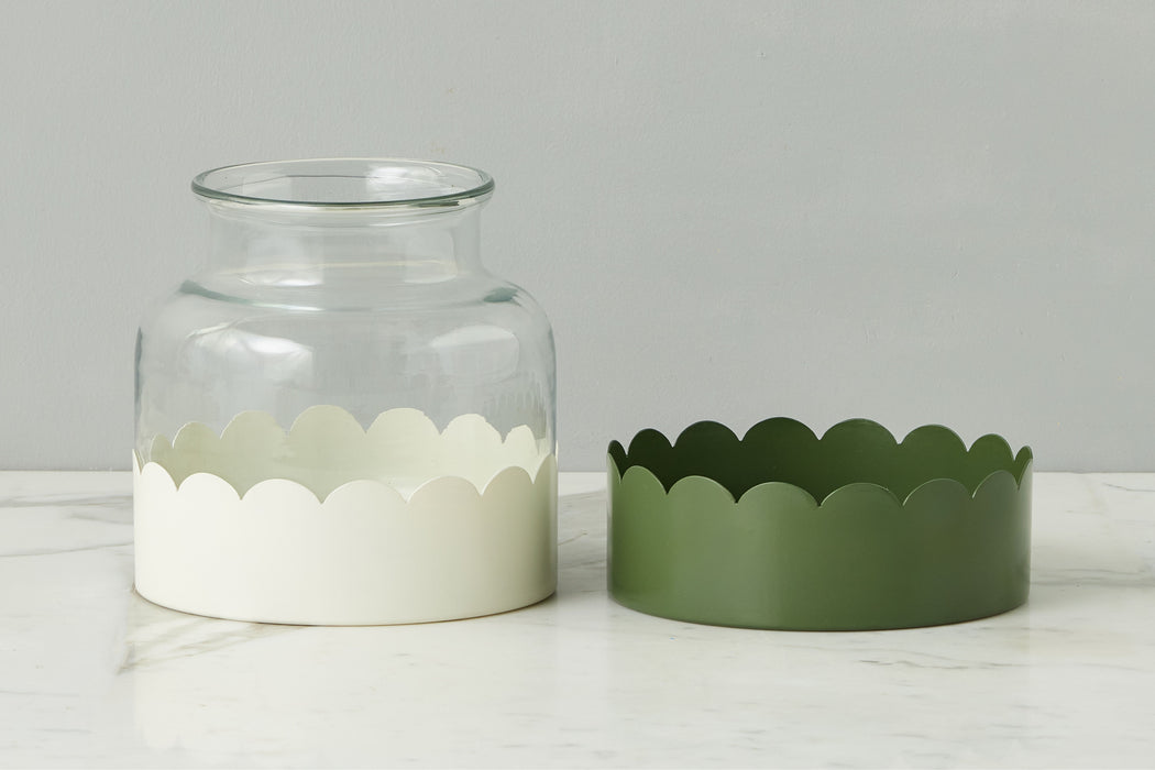 2-in-1 Scalloped Bloom Vase, White/Spruce Green