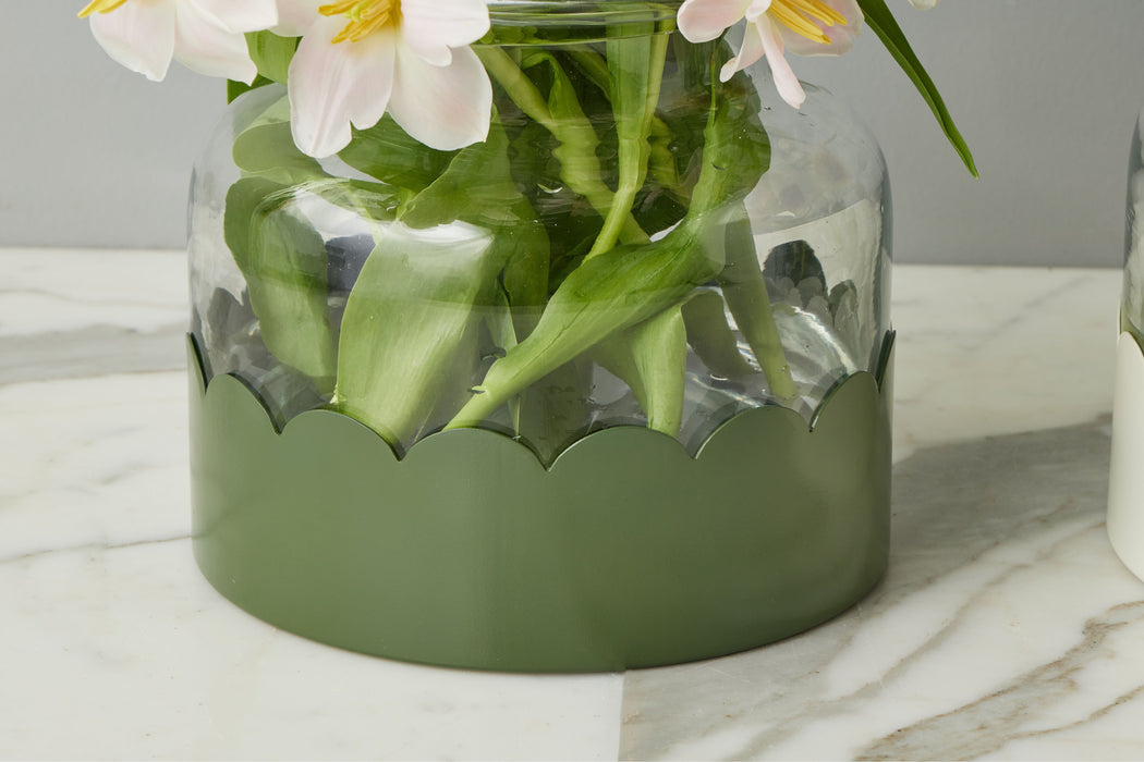 2-in-1 Scalloped Bloom Vase, White/Spruce Green