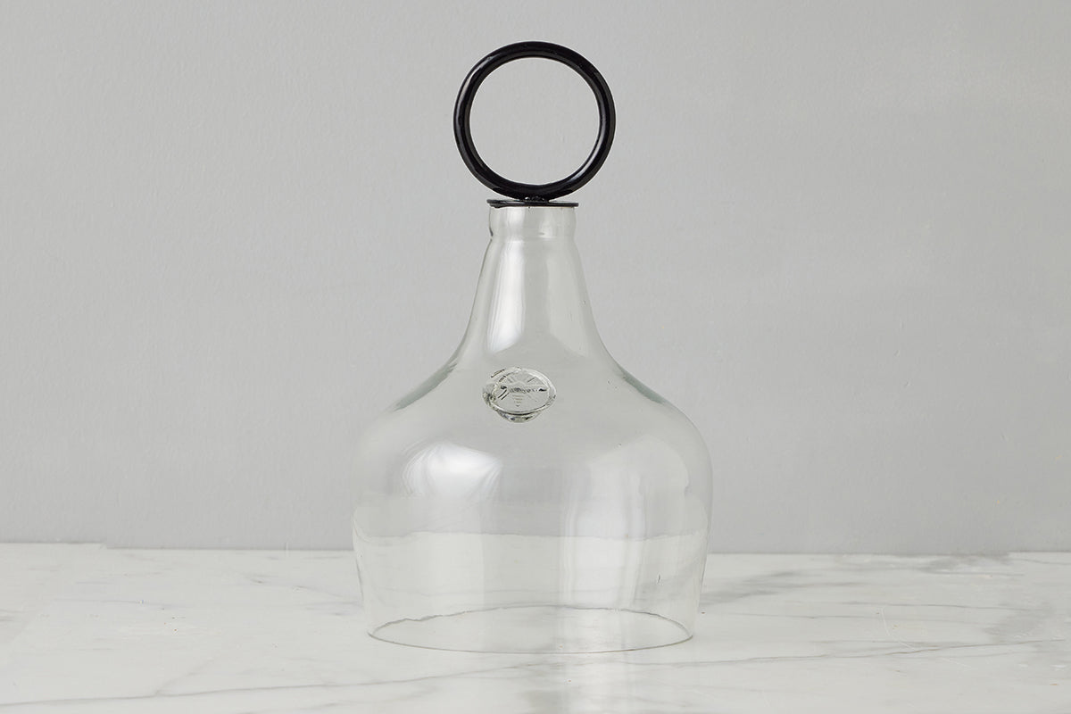 Glass Cloche Food Cover, Black Ring Handle, Small