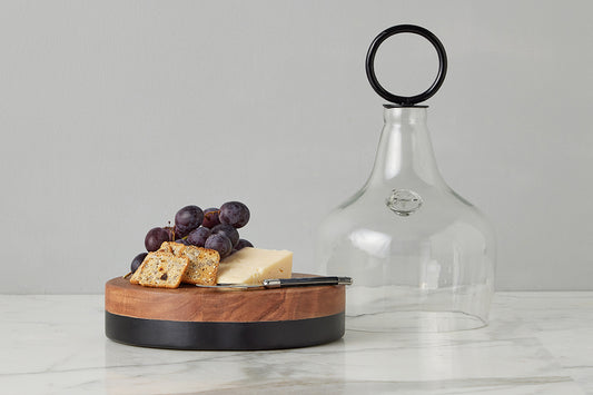 Glass Cloche Food Cover, Black Ring Handle, Small