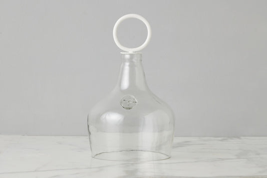 Glass Cloche Food Cover, White Ring Handle, Small