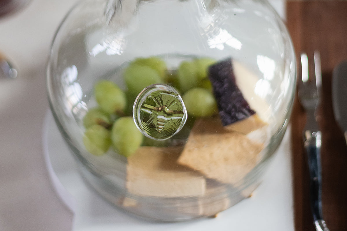 Glass Cloche Food Cover, White Ring Handle, Small