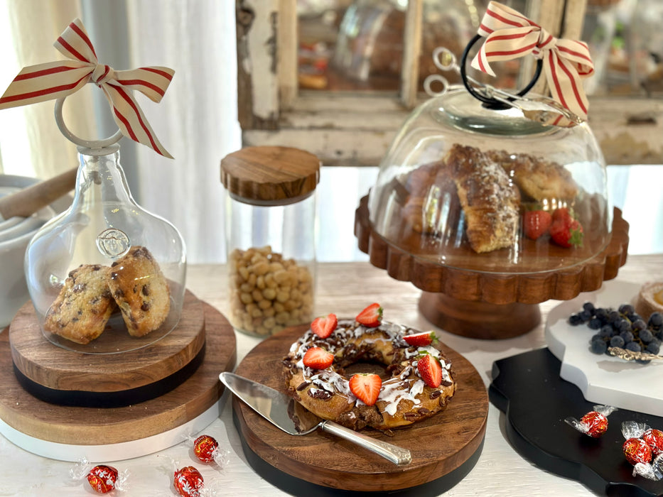 Glass Cloche Food Cover, White Ring Handle, Small