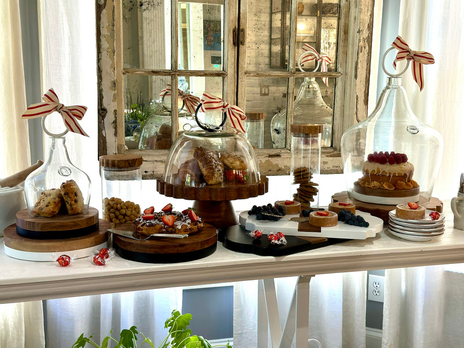 Glass Cloche Food Cover, White Ring Handle, Large