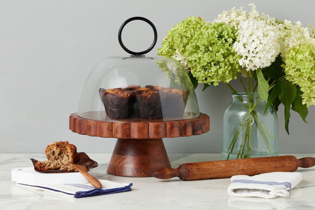 Glass Dome Food Cover, Black Ring Handle, Large