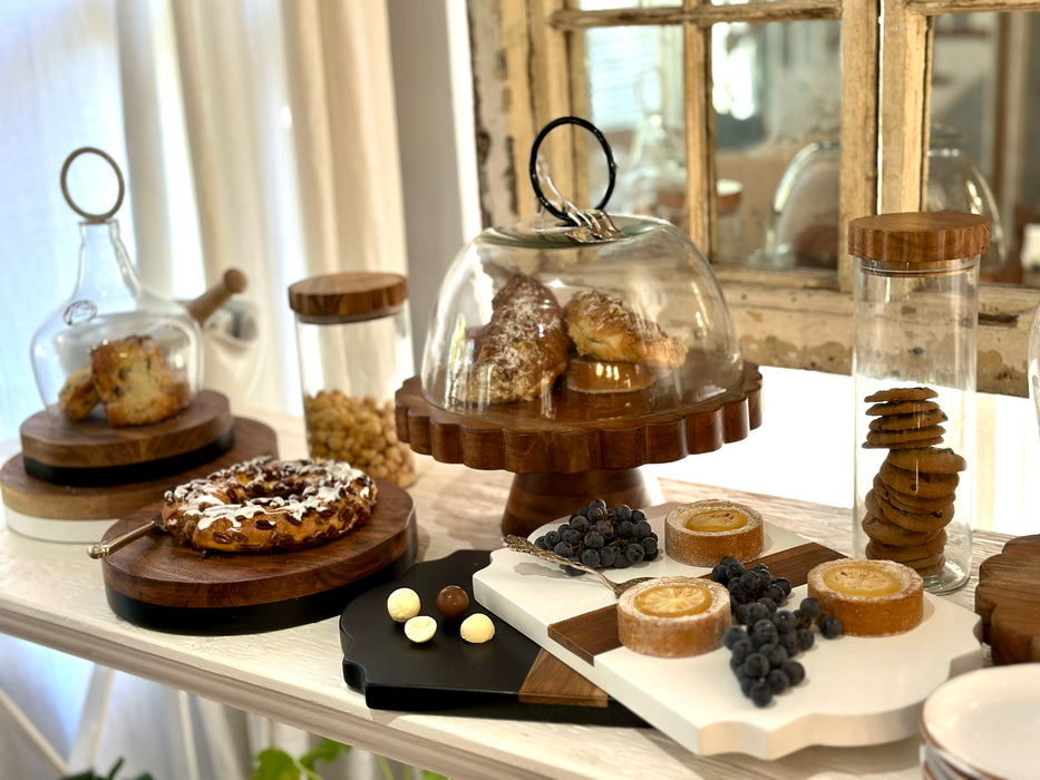 Glass Dome Food Cover, Black Ring Handle, Large