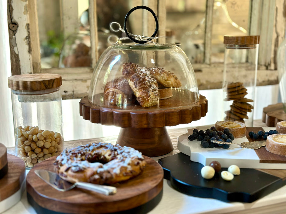 Glass Dome Food Cover, Black Ring Handle, Large