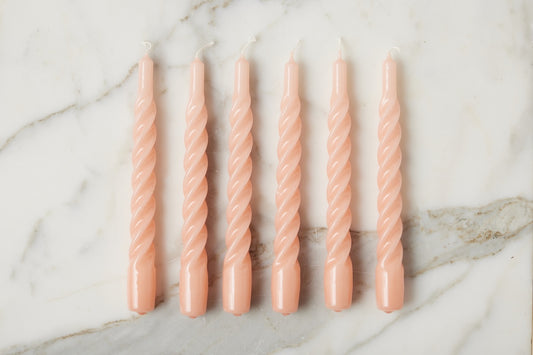Lacquered Twisted Taper Candles, Blush, Set of 6