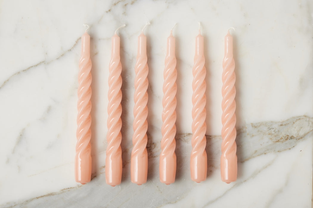 Blush Twisted Taper Candles, Set of 6