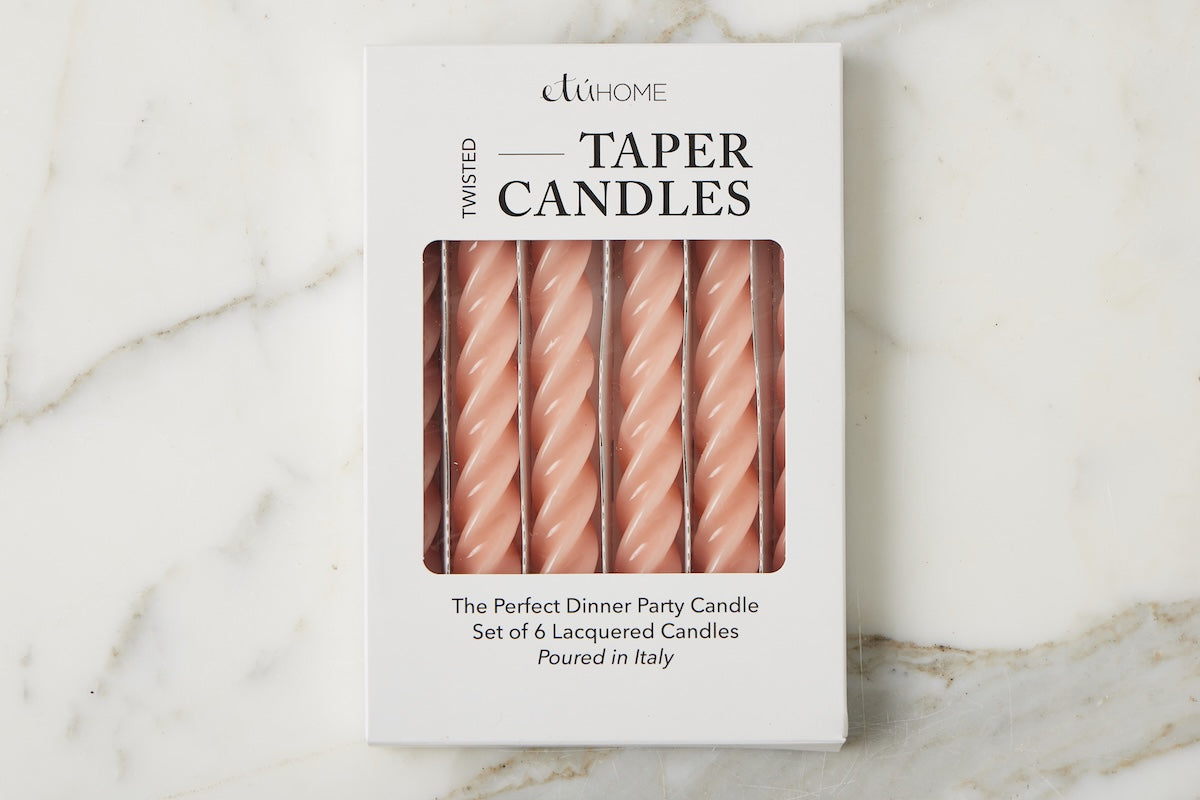 Lacquered Twisted Taper Candles, Blush, Set of 6