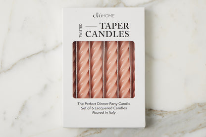 Lacquered Twisted Taper Candles, Blush, Set of 6