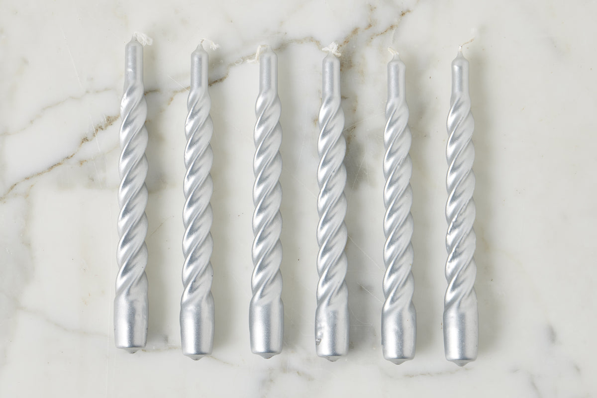 Lacquer Twisted Taper Candles, Silver, Set of 6