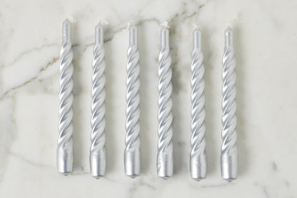 Lacquer Twisted Taper Candles, Silver, Set of 6