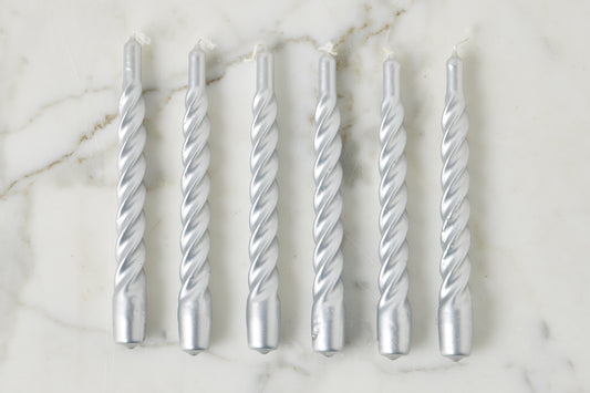 Lacquer Twisted Taper Candles, Silver, Set of 6