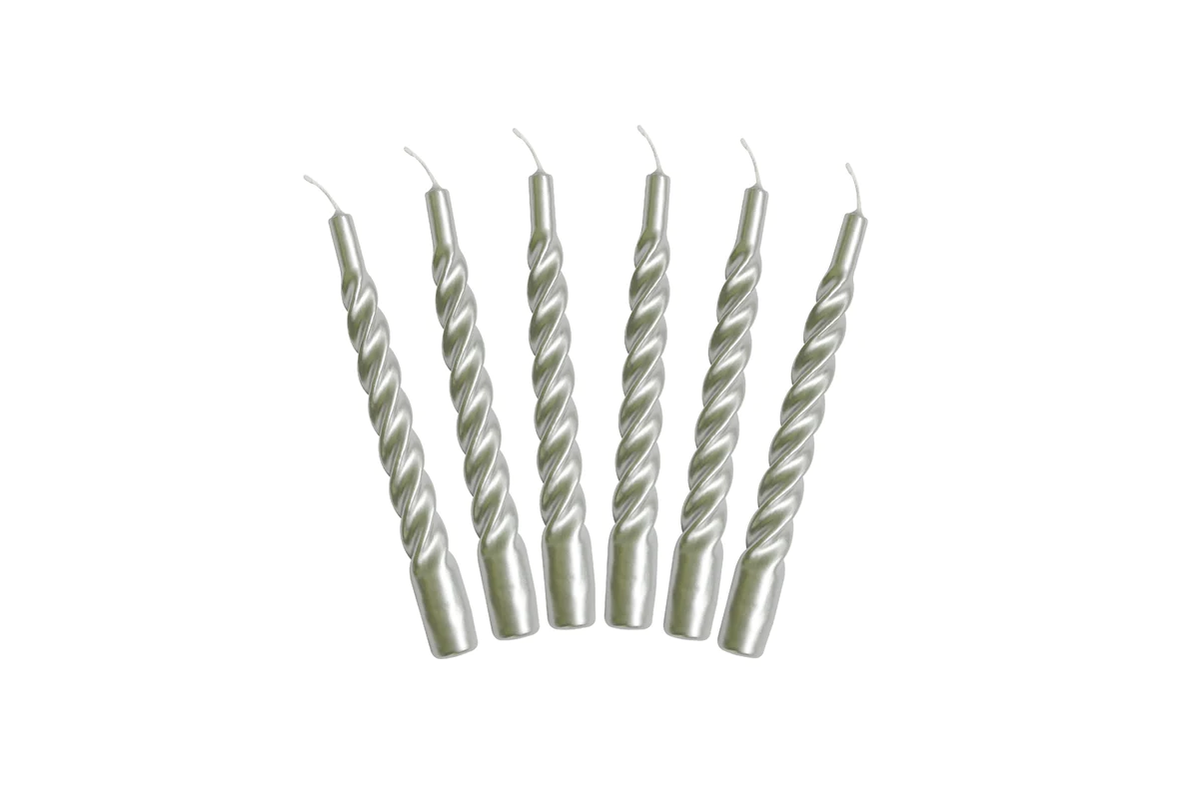 Lacquer Twisted Taper Candles, Silver, Set of 6