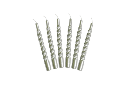 Lacquer Twisted Taper Candles, Silver, Set of 6