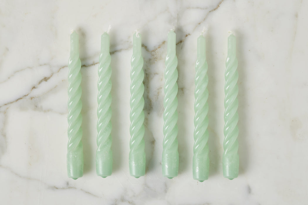 Sage Twisted Taper Candles, Set of 6
