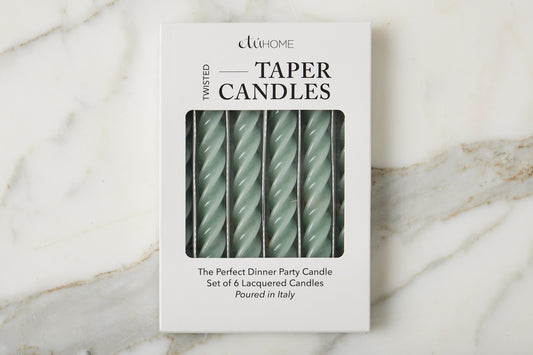 Lacquered Twisted Taper Candles, Sage, Set of 6